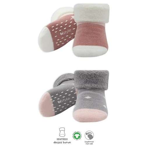 BISTYLE ČARAPE TERMO NON-SLIP 2KOM 10502 24-36 GREY-ROSE